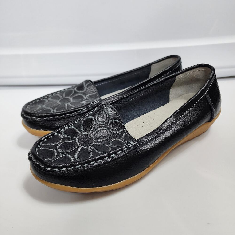 Black Embroidered Leather Size 37 Comfort Shoes Shoes